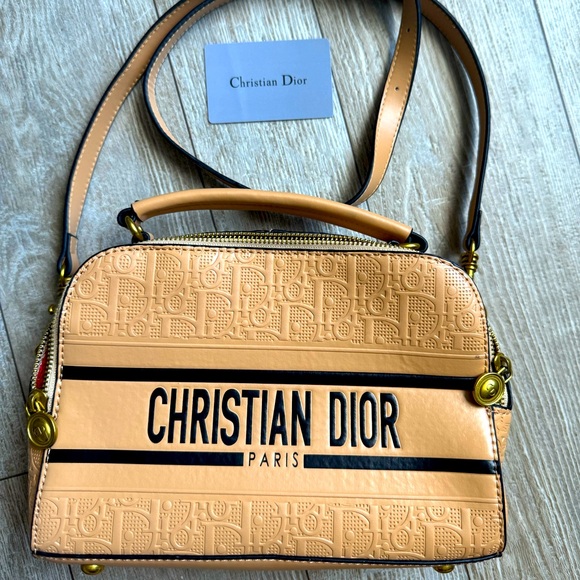 Dior Tan and Black Embossed Crossbody Bag - Picture 1 of 7